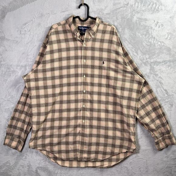 Ralph Lauren Men's Button Up Blake Shirt Size XL Brown Plaid Print 100% Cotton - Picture 1 of 13